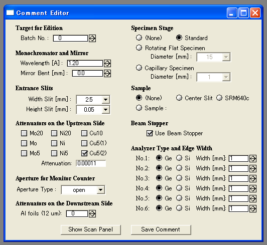 Comment Editor Control Panel