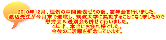 2010N12AP̒Ԕ\[~̌AYNs܂B nӐ搶őސEA}gwɈٓ邱ƂɂȂ܂̂ ԘJʉčs܂B 4NA{ɂlłB ̂FOĂ܂B 